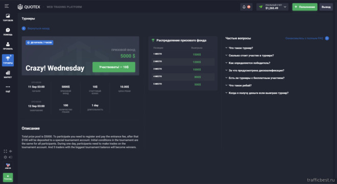 Участие и правила турниров у брокера Quotex